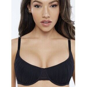 NWT Savage X Fenty Gathered Mesh Balconette Bra Size 40DDD Womens Plus Black